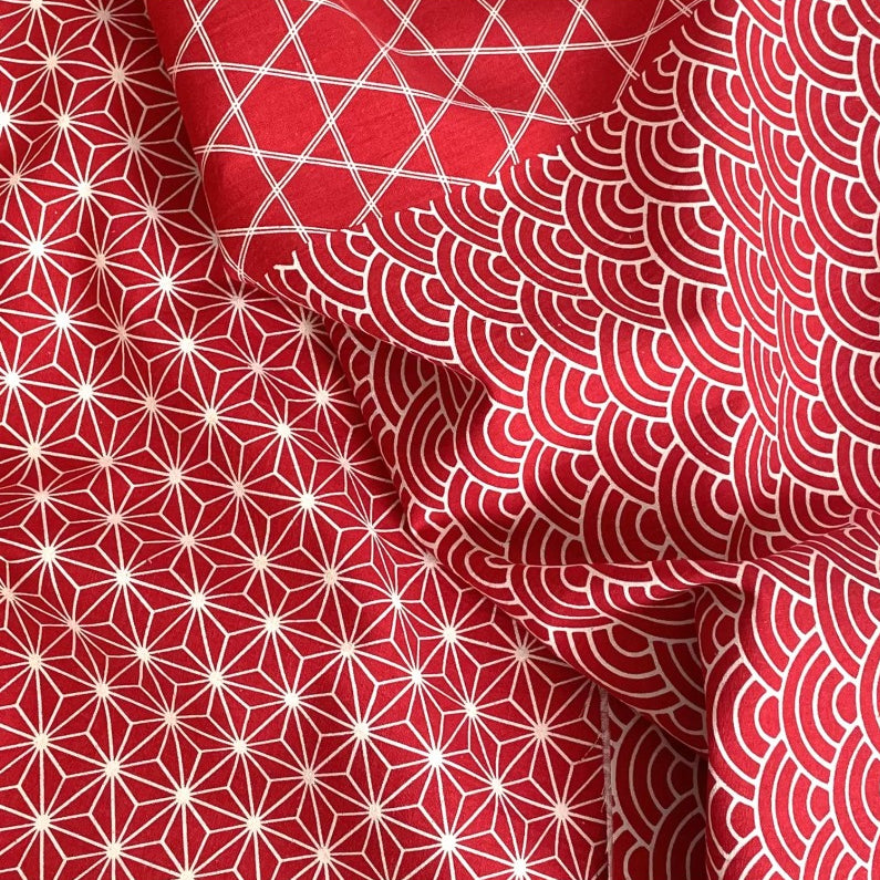 Blossom Quilt Japan - 3014-R - Takumi Asanoha &amp; Seigaiha - red