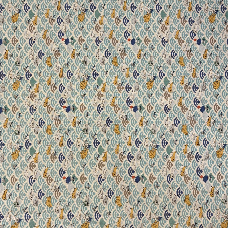 Blossom Quilt Japan - 5024-BL - Kobayashi Waves and Cats Blue