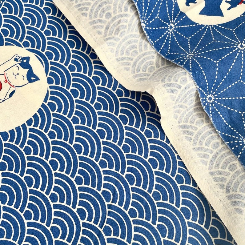 Blossom Quilt Japan - 5040-BL - Takumi Maneki-Neko - blue