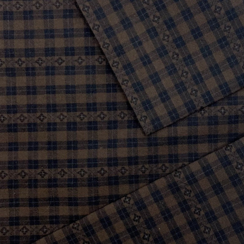 Blossom Quilt Japan - 7033-BR - Sakizome Checks Brown Blue