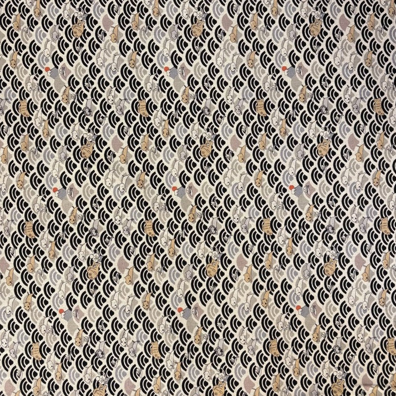 Blossom Quilt Japan - 8006-BLK - Kobayashi Waves and Cats Black