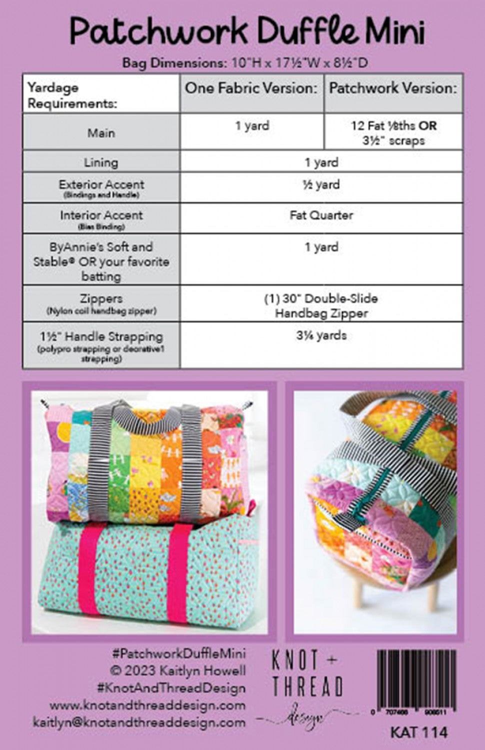 Patchwork Duffle Mini - Knot and Thread Designs – Blossom Quilt